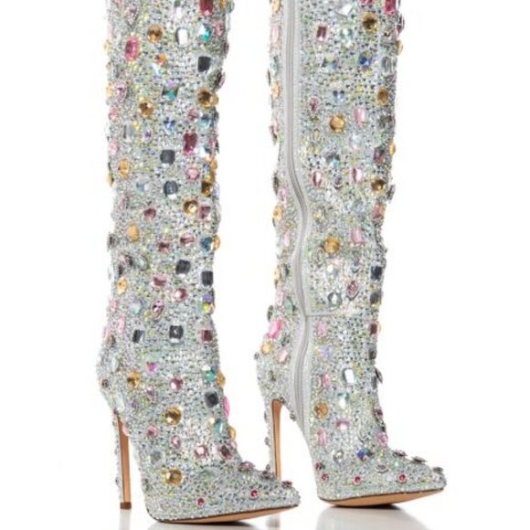 AZALEA WANG "ICONIC STANCE" RHINESTONE COVERED KNEE HIGH BOOT IN PINK(BRAND NEW - Picture 1 of 9